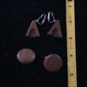 Vintage wooden clip on earrings